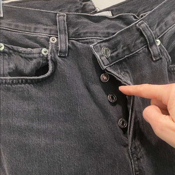 Agolde Criss Cross 90s Pinch Waist Straight Jeans Black Grey Size 25 - Picture 9 of 16